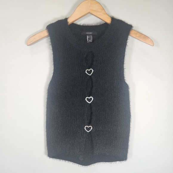Forever 21 Rhinestone Heart Sweater Vest Black - Picture 2 of 5